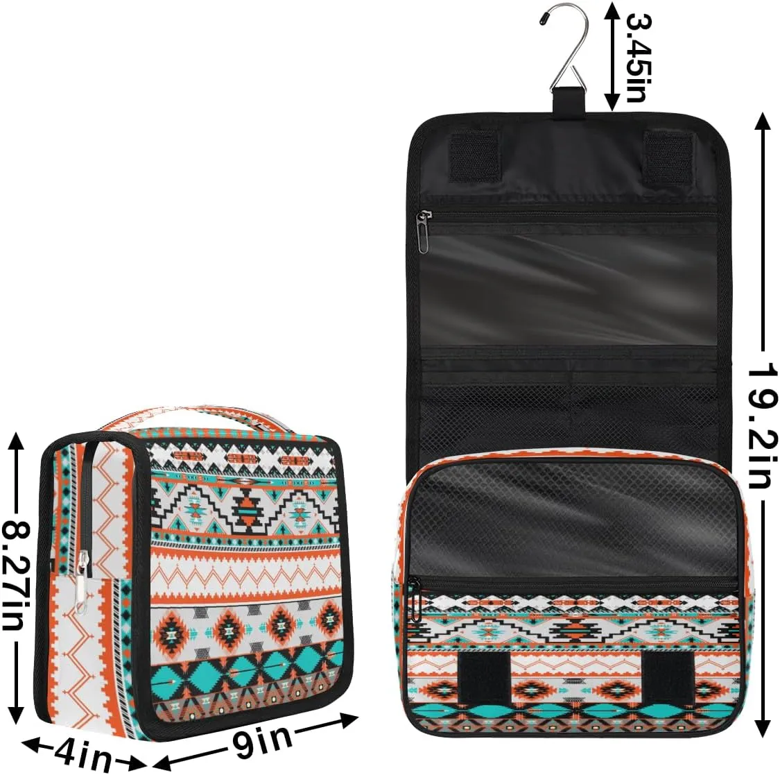 Tribal Ethnic Aztec Makeup Bag Travel Cosmetic Bag with Zipper Pocket and Handle Travel Makeup Organizer Bag Water-resistant Toiletry Bags for Traveling Women Men Ladies Girls
