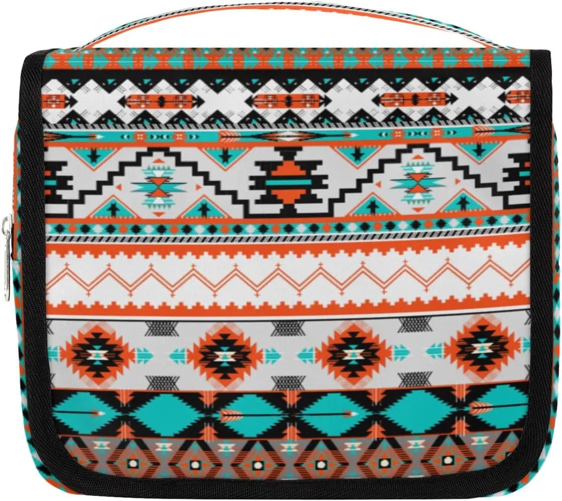 Tribal Ethnic Aztec Makeup Bag Travel Cosmetic Bag with Zipper Pocket and Handle Travel Makeup Organizer Bag Water-resistant Toiletry Bags for Traveling Women Men Ladies Girls