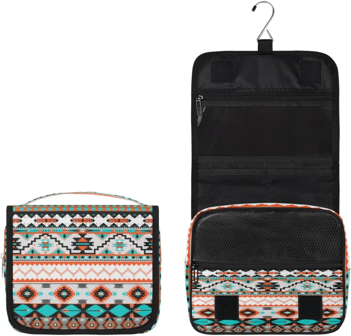 Tribal Ethnic Aztec Makeup Bag Travel Cosmetic Bag with Zipper Pocket and Handle Travel Makeup Organizer Bag Water-resistant Toiletry Bags for Traveling Women Men Ladies Girls