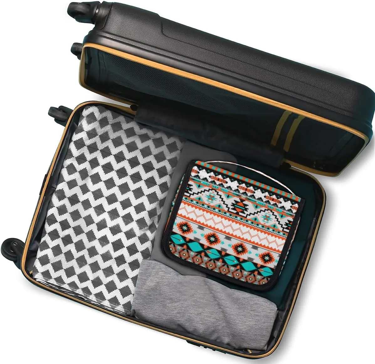 Tribal Ethnic Aztec Makeup Bag Travel Cosmetic Bag with Zipper Pocket and Handle Travel Makeup Organizer Bag Water-resistant Toiletry Bags for Traveling Women Men Ladies Girls