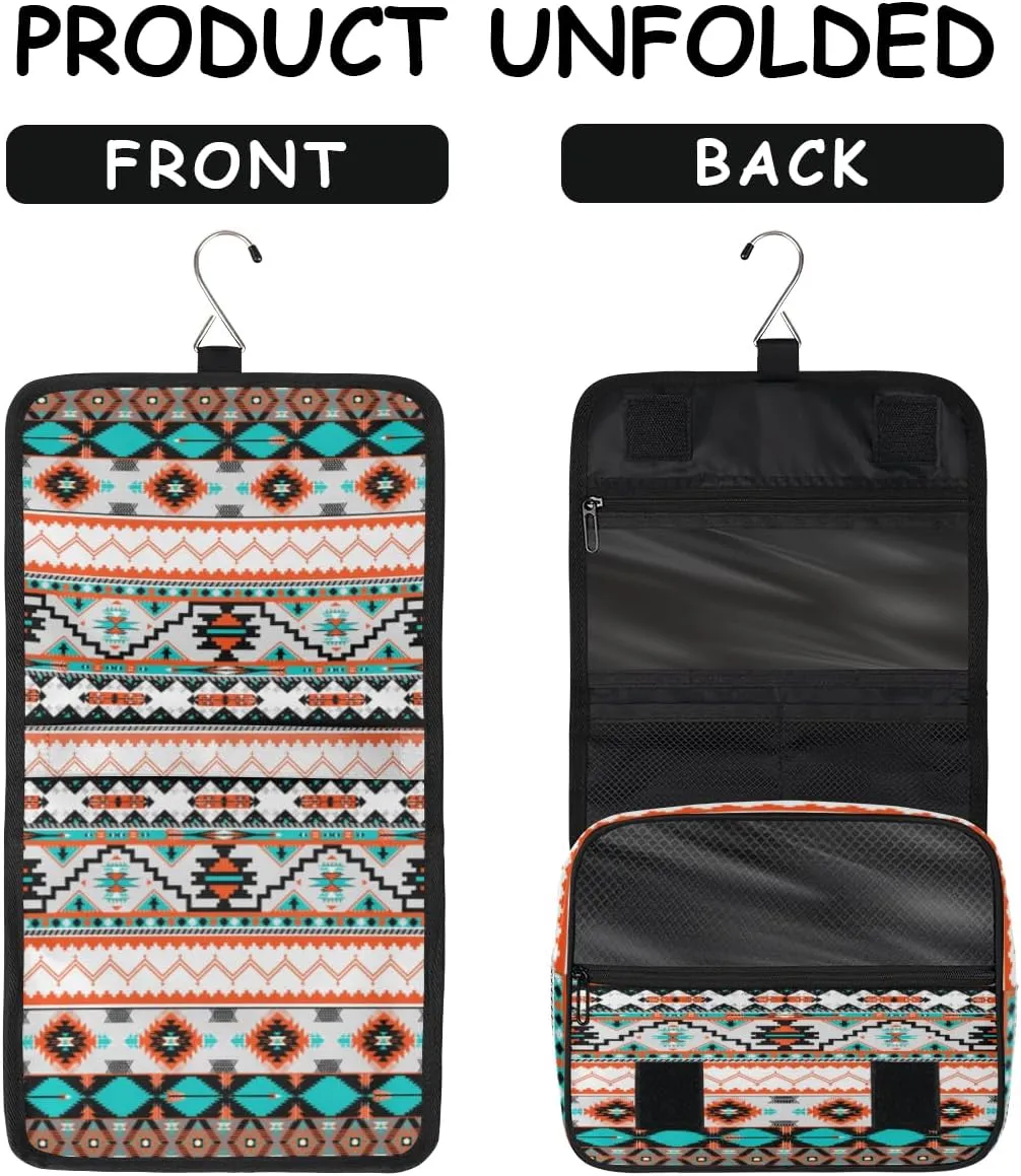 Tribal Ethnic Aztec Makeup Bag Travel Cosmetic Bag with Zipper Pocket and Handle Travel Makeup Organizer Bag Water-resistant Toiletry Bags for Traveling Women Men Ladies Girls