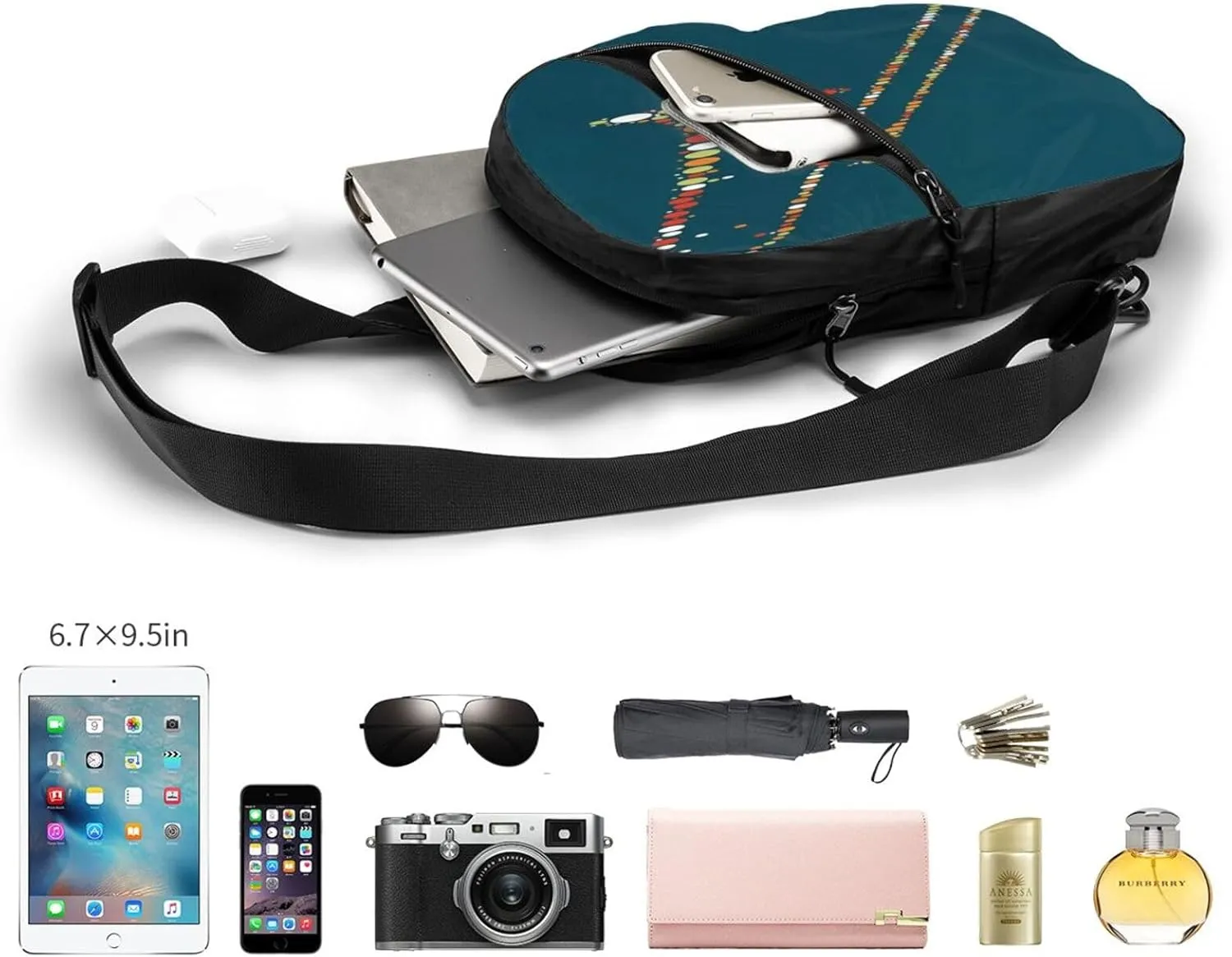 Trombone Sling Bag for Men Women, Small Crossbody Sling Backpack Shoulder Chest Bag, Anti Theft Travel Hiking Sports