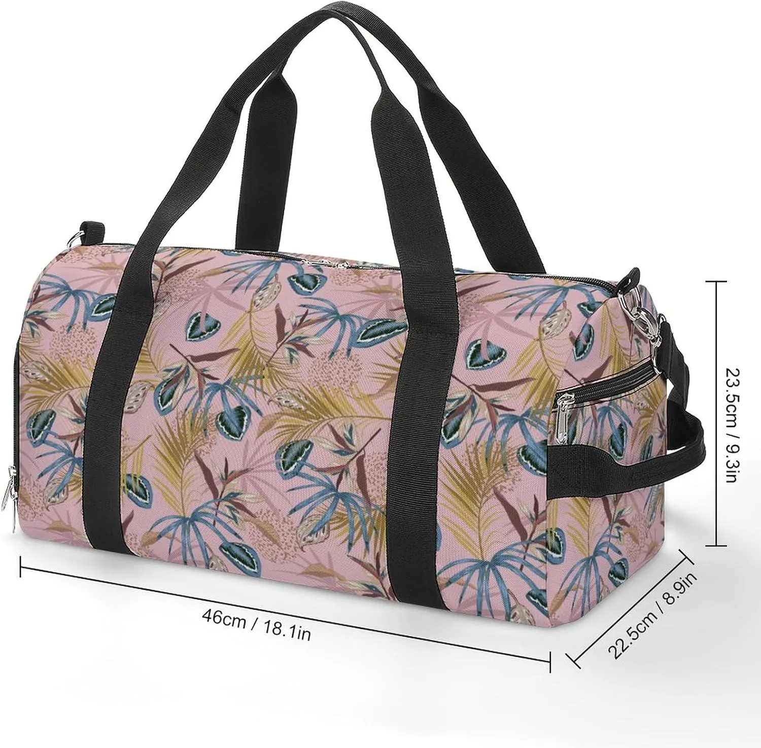 Tropic-foliage Pink Sports Tote Gym Bag for Women Men, Overnight Bag with Shoe Compartment Water Resistant