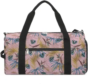 Tropic-foliage Pink Sports Tote Gym Bag for Women Men, Overnight Bag with Shoe Compartment Water Resistant