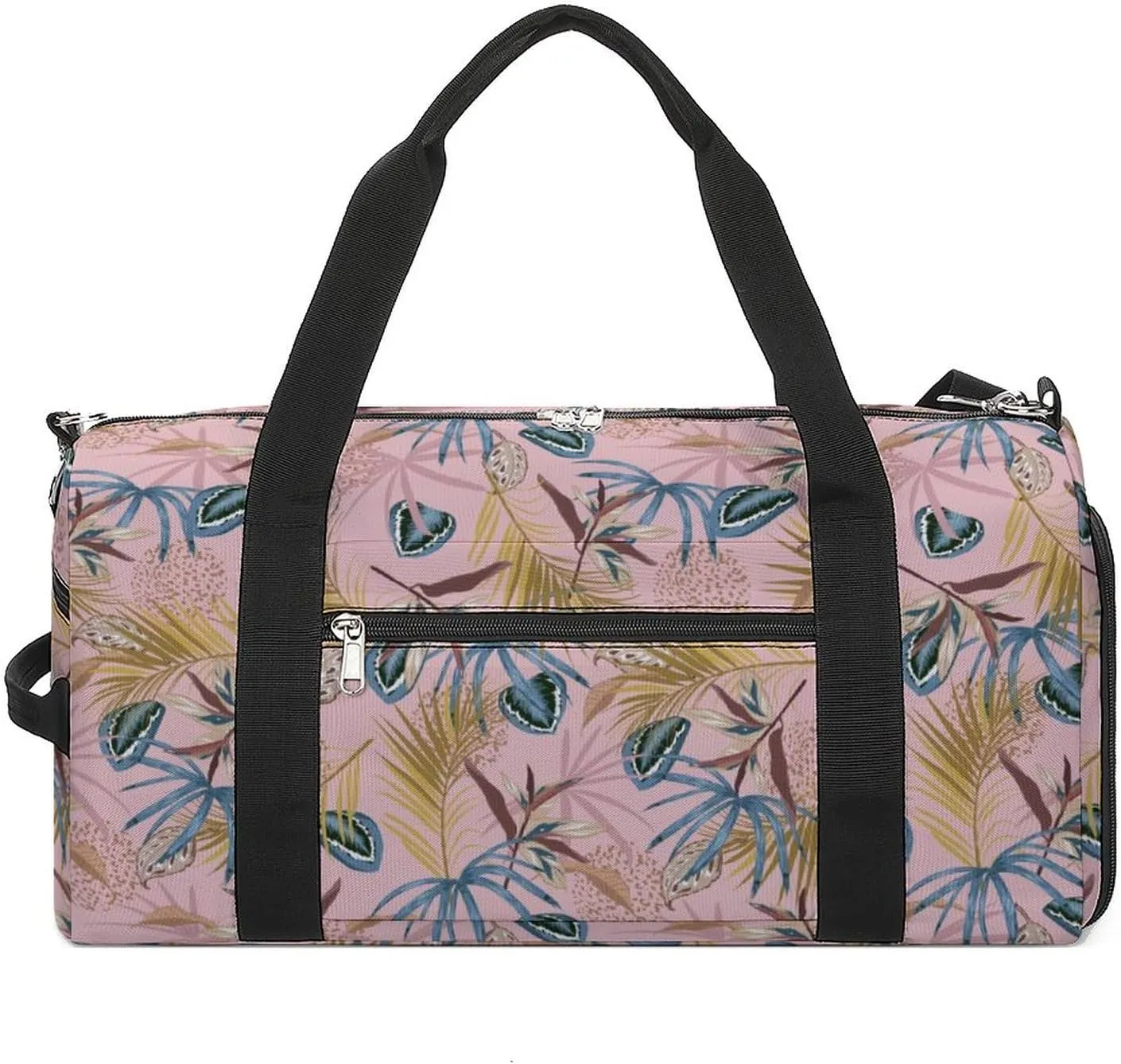 Tropic-foliage Pink Sports Tote Gym Bag for Women Men, Overnight Bag with Shoe Compartment Water Resistant