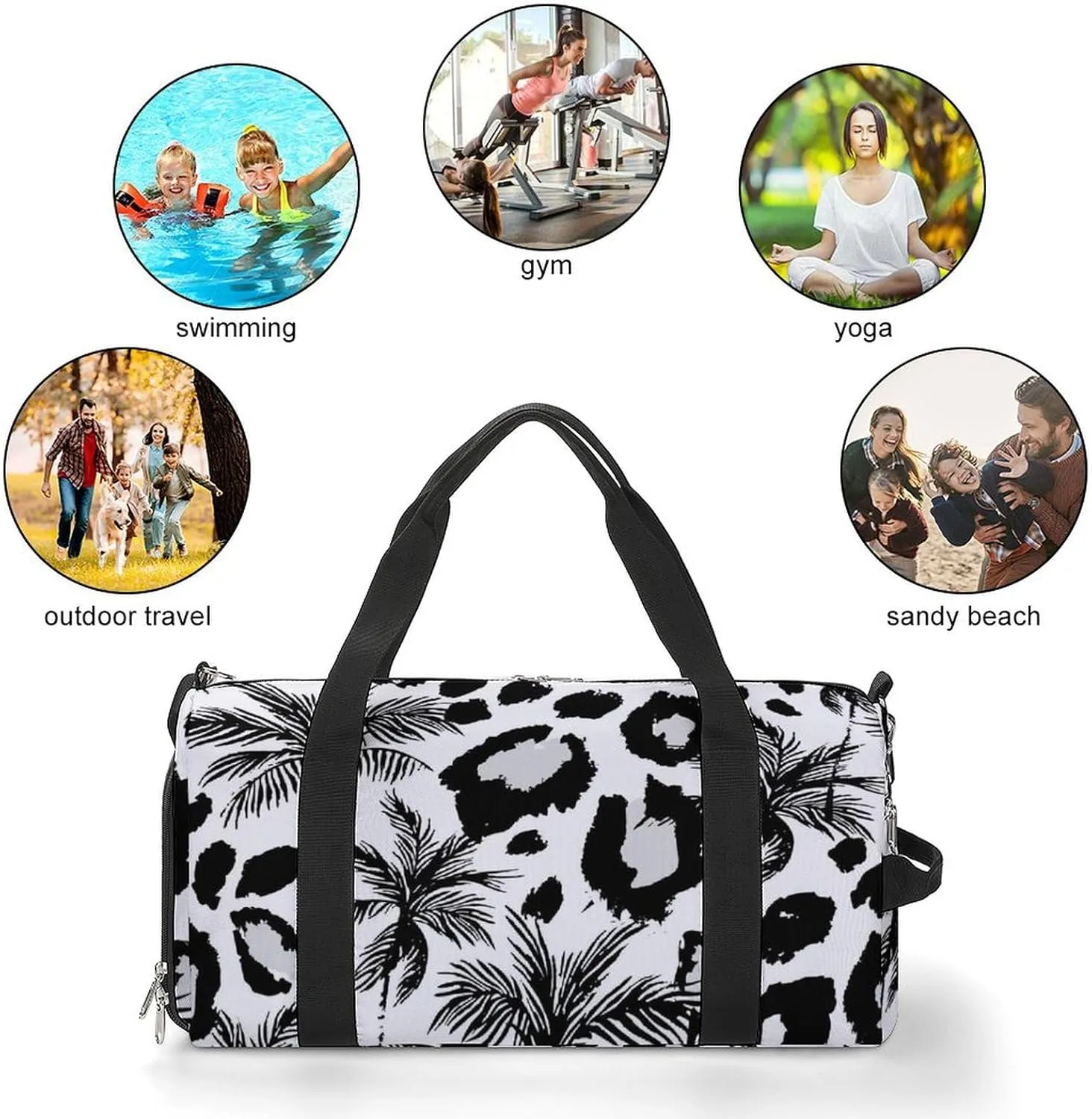 Tropical Palm Trees with Animal Skin Fitness Large Gym Bag for Unisex with Shoe Compartment & Wet Pocket