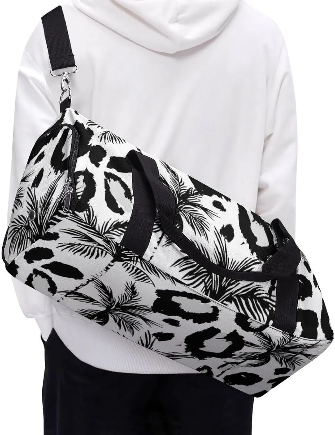 Tropical Palm Trees with Animal Skin Fitness Large Gym Bag for Unisex with Shoe Compartment & Wet Pocket