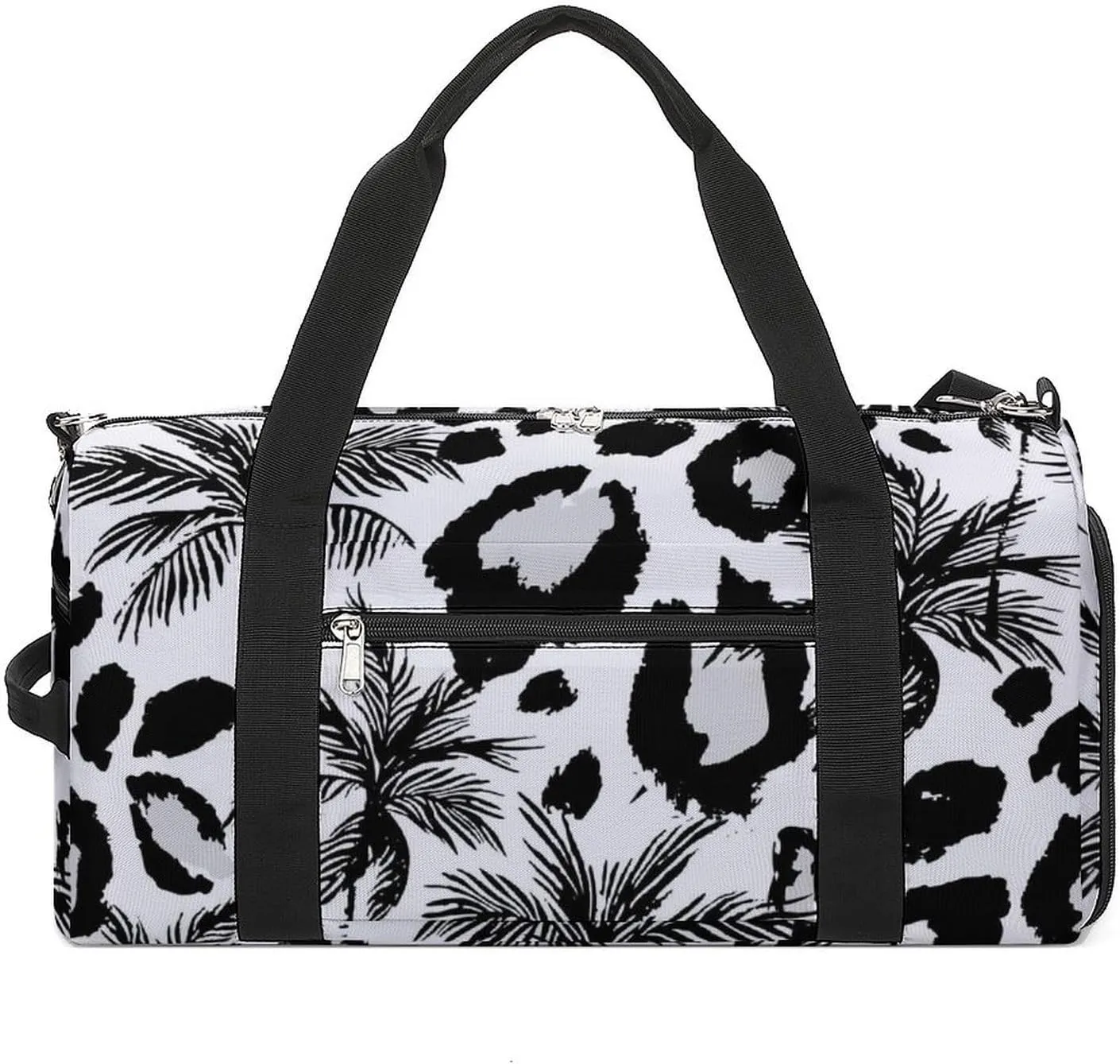 Tropical Palm Trees with Animal Skin Fitness Large Gym Bag for Unisex with Shoe Compartment & Wet Pocket