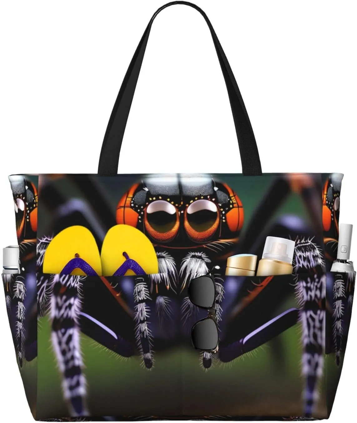 Tropical Rainforest Spiders Large Capacity Beach Travel Bag, Women'S Handbag Is Waterproof And Sandproof, Suitable For Travel, Beach Vacation, Etc., Black