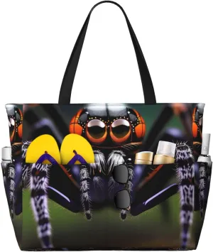 Tropical Rainforest Spiders Large Capacity Beach Travel Bag, Women'S Handbag Is Waterproof And Sandproof, Suitable For Travel, Beach Vacation, Etc., Black