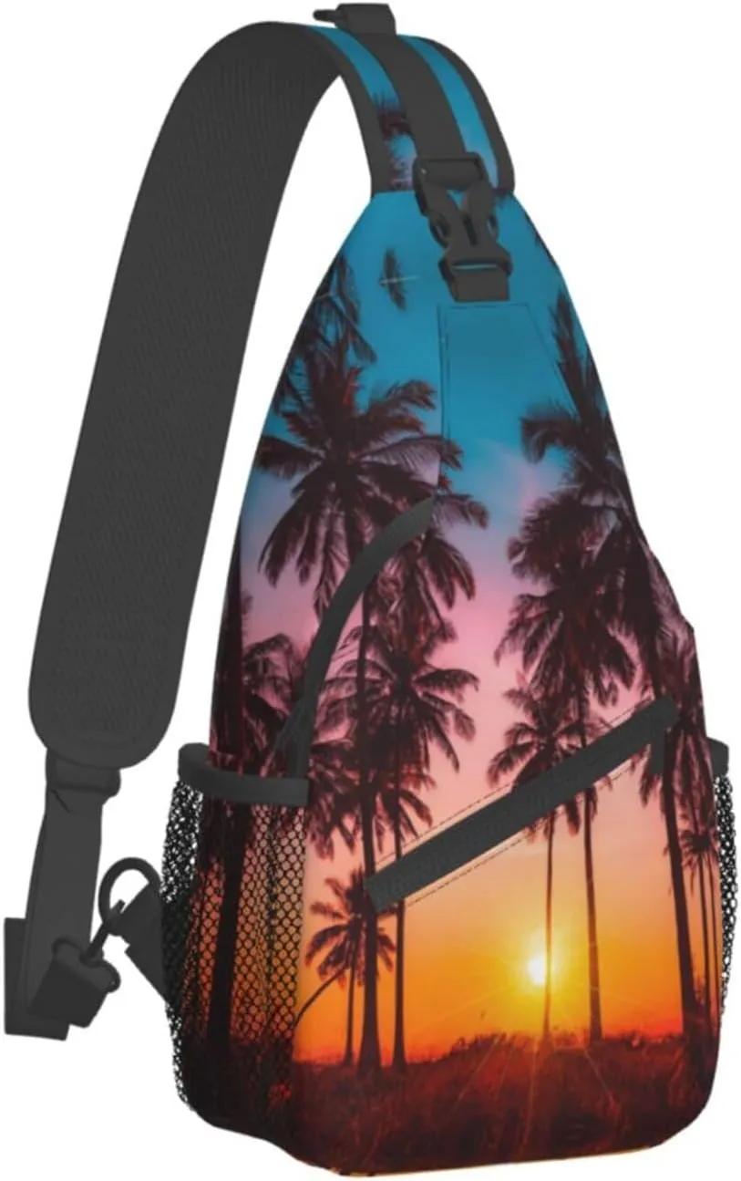 Tropical Sling Backpack Travel Hiking Daypack Bag Hawaii Palm Tree Pattern Crossbody Shoulder Bags For Women Men