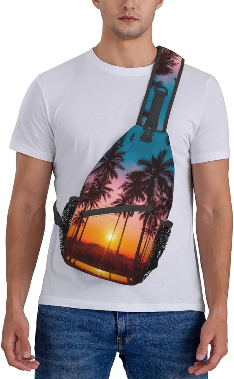 Tropical Sling Backpack Travel Hiking Daypack Bag Hawaii Palm Tree Pattern Crossbody Shoulder Bags For Women Men