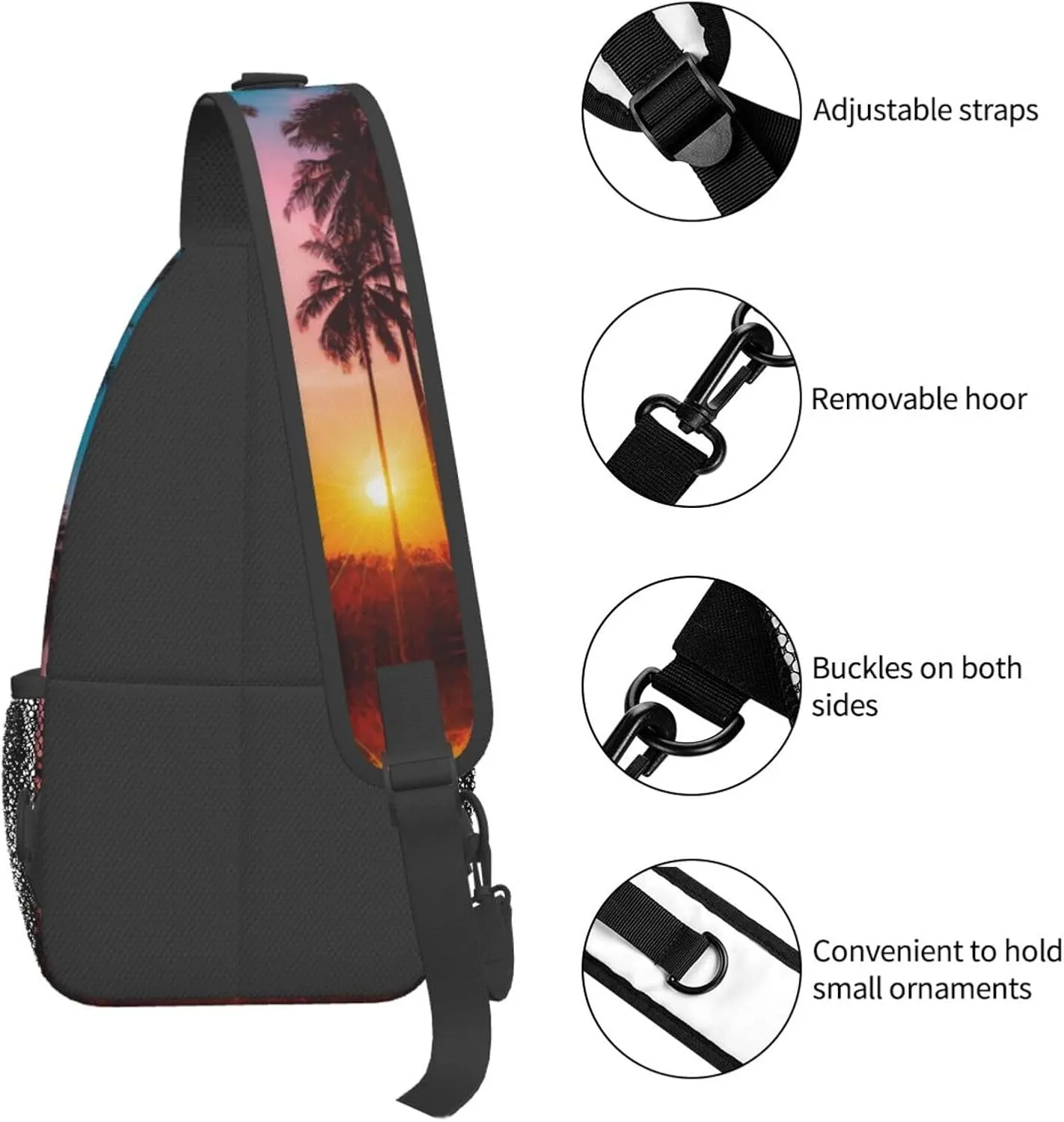 Tropical Sling Backpack Travel Hiking Daypack Bag Hawaii Palm Tree Pattern Crossbody Shoulder Bags For Women Men