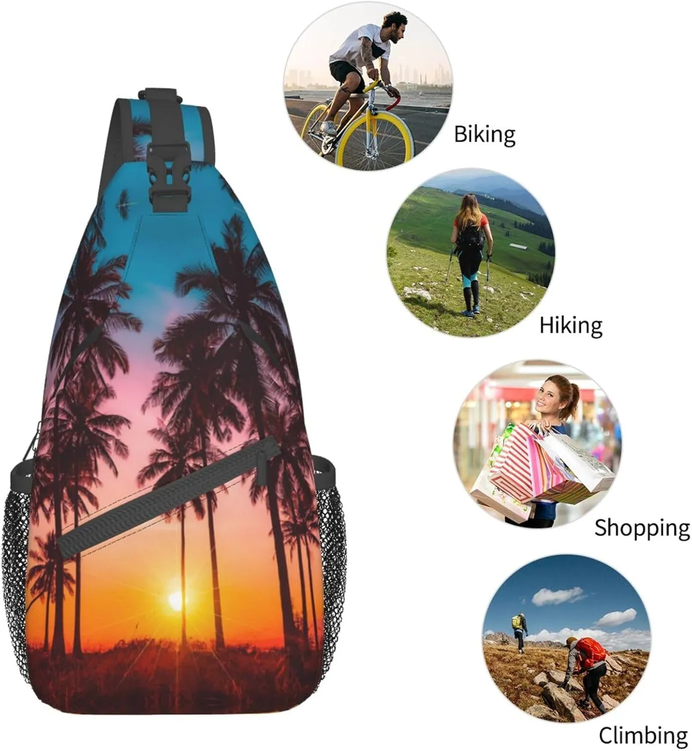 Tropical Sling Backpack Travel Hiking Daypack Bag Hawaii Palm Tree Pattern Crossbody Shoulder Bags For Women Men