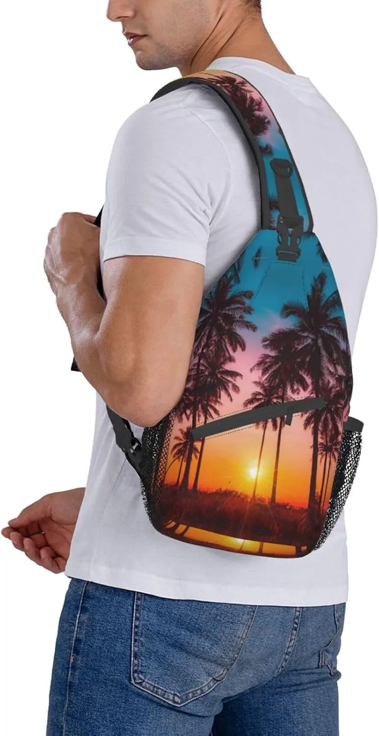 Tropical Sling Backpack Travel Hiking Daypack Bag Hawaii Palm Tree Pattern Crossbody Shoulder Bags For Women Men