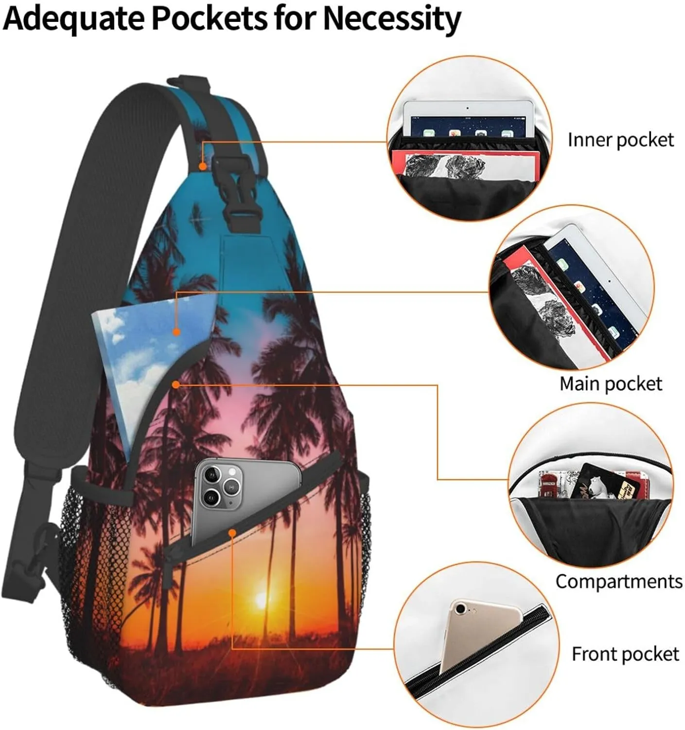 Tropical Sling Backpack Travel Hiking Daypack Bag Hawaii Palm Tree Pattern Crossbody Shoulder Bags For Women Men