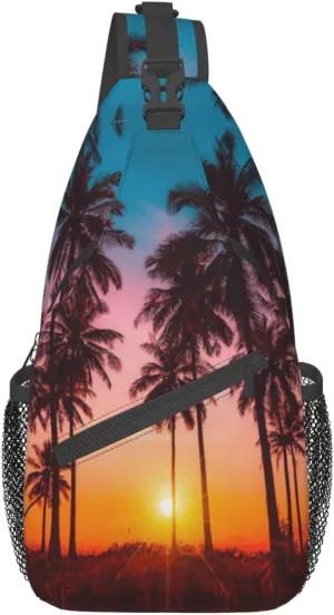Tropical Sling Backpack Travel Hiking Daypack Bag Hawaii Palm Tree Pattern Crossbody Shoulder Bags For Women Men