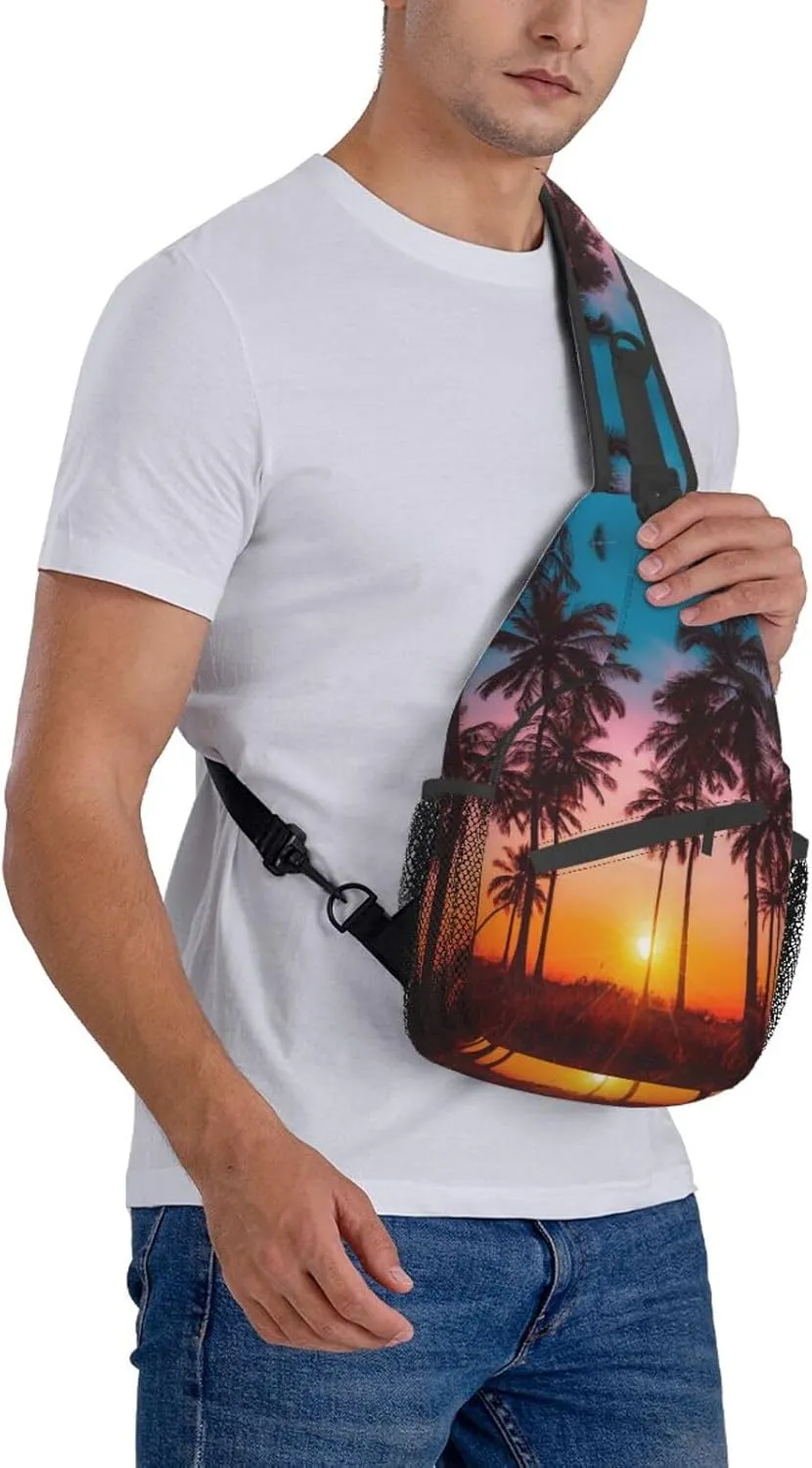Tropical Sling Backpack Travel Hiking Daypack Bag Hawaii Palm Tree Pattern Crossbody Shoulder Bags For Women Men