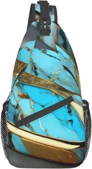 Turquoise Marble Crossbody Bags Sling Backpackï¼ŒMultipurpose Cross body Shoulder Bag for Men and Women Chest Bag Travel Hiking Daypack, Black