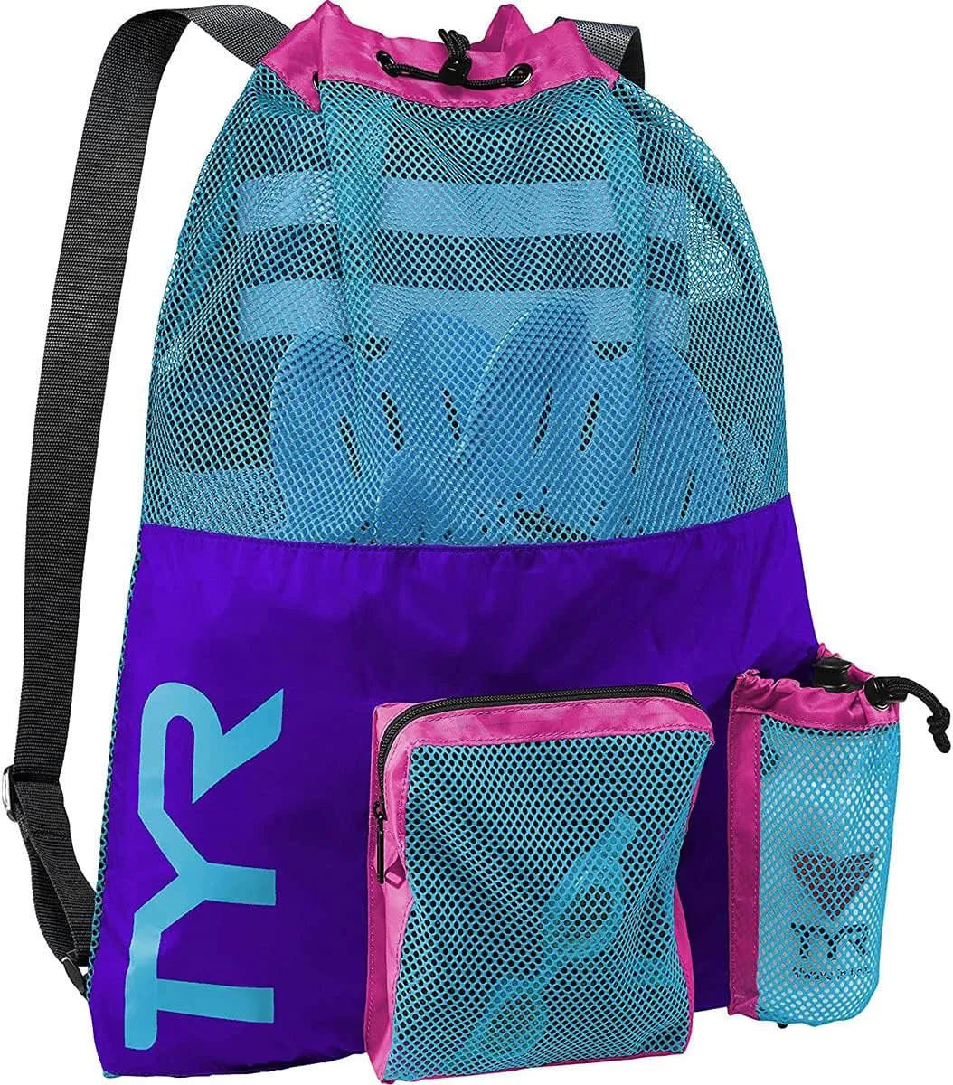 TYR Big Mesh Mummy Backpack For Wet Swimming, Gym, and Workout Gear , Pink