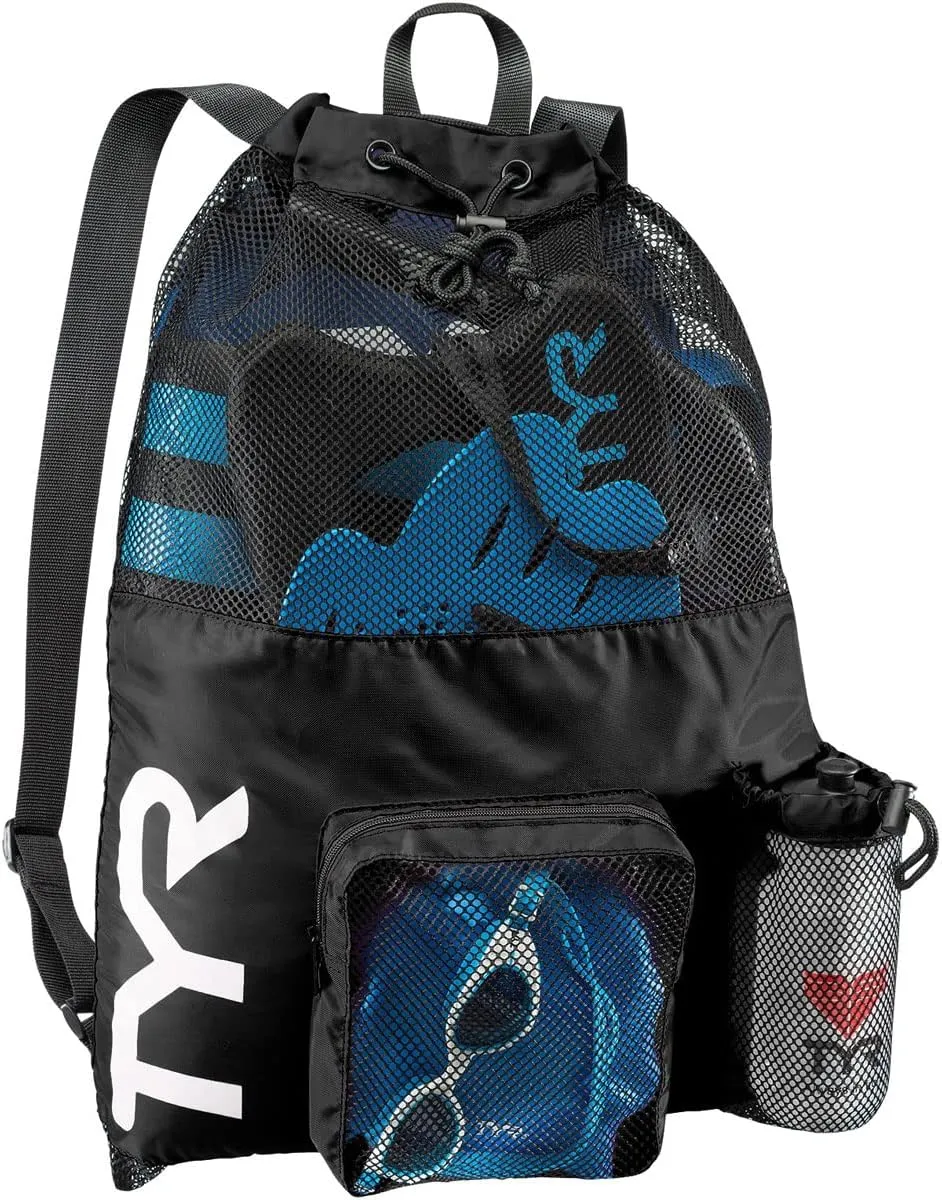 TYR Big Mesh Mummy Backpack For Wet Swimming, Gym, and Workout Gear , Pink