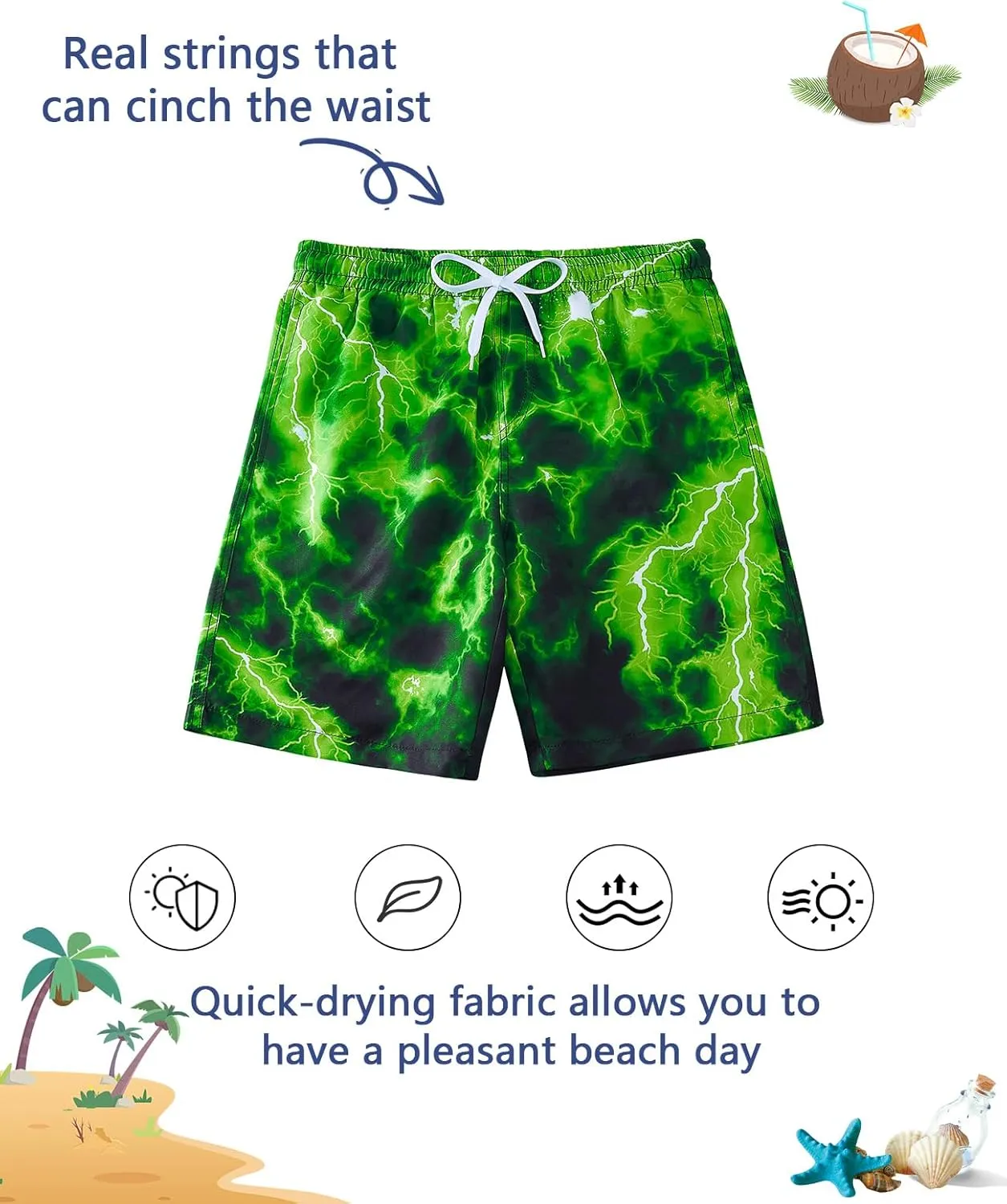 uideazone Boys Teens Swim Trunks Quick Dry Waterproof Surfing Board Shorts Drawstring Elastic Waist with Mesh Lining 5-14T