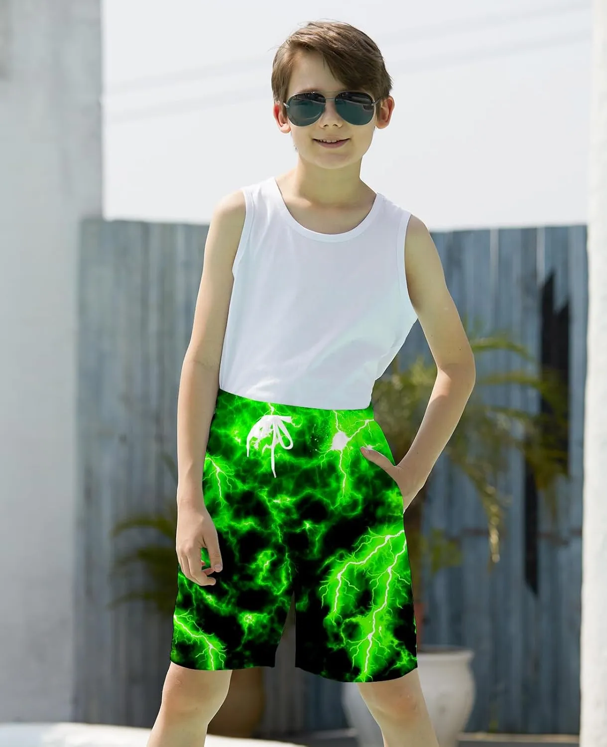 uideazone Boys Teens Swim Trunks Quick Dry Waterproof Surfing Board Shorts Drawstring Elastic Waist with Mesh Lining 5-14T