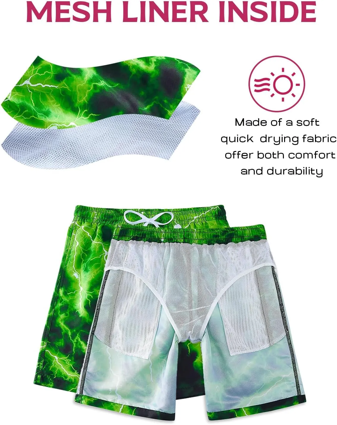uideazone Boys Teens Swim Trunks Quick Dry Waterproof Surfing Board Shorts Drawstring Elastic Waist with Mesh Lining 5-14T