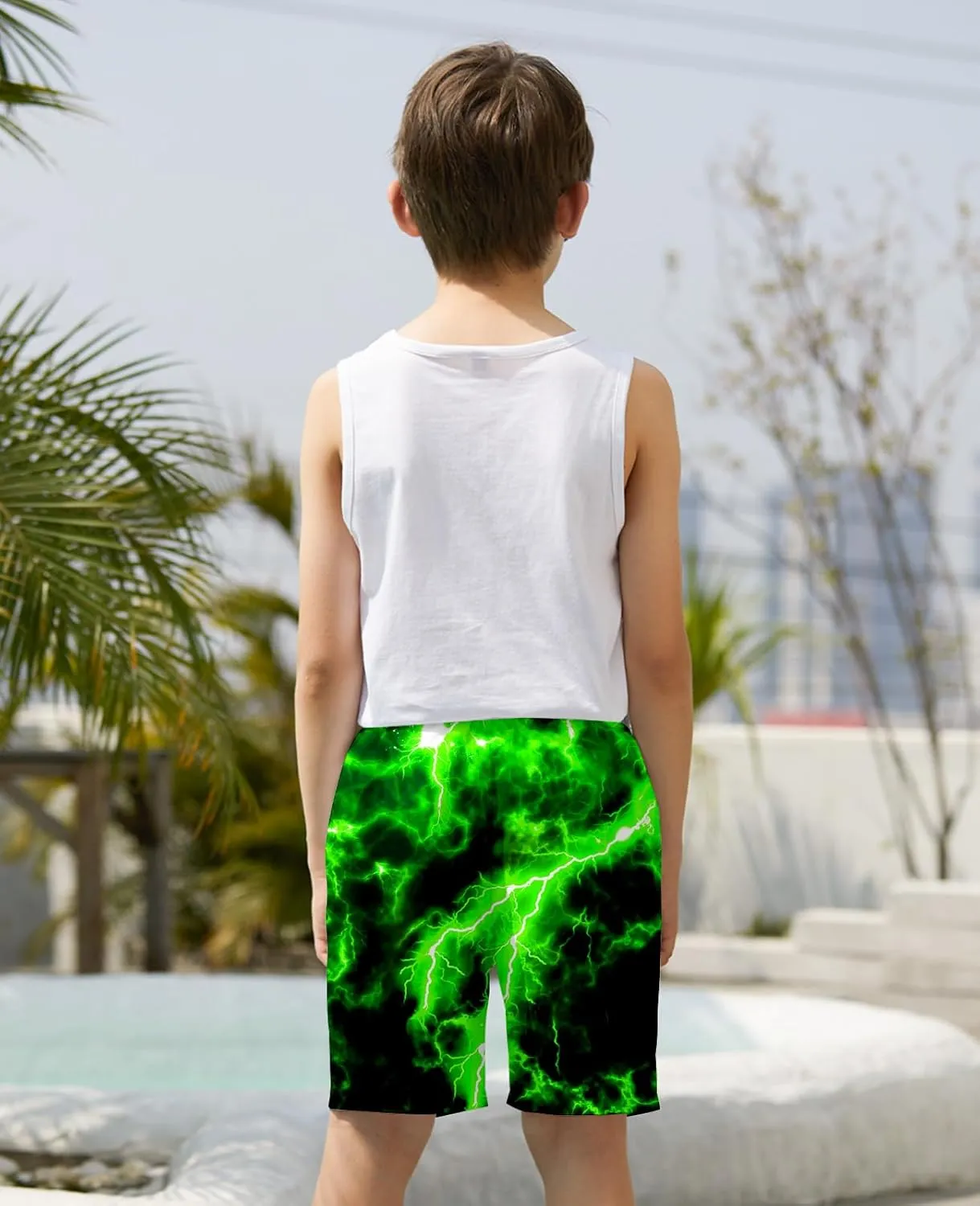 uideazone Boys Teens Swim Trunks Quick Dry Waterproof Surfing Board Shorts Drawstring Elastic Waist with Mesh Lining 5-14T