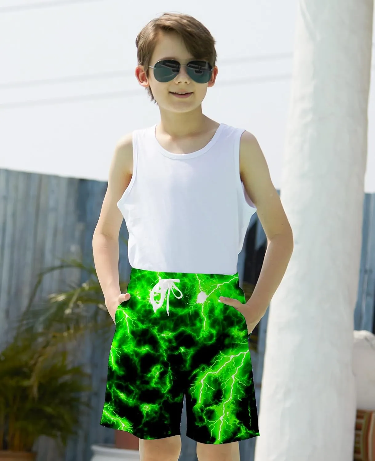 uideazone Boys Teens Swim Trunks Quick Dry Waterproof Surfing Board Shorts Drawstring Elastic Waist with Mesh Lining 5-14T