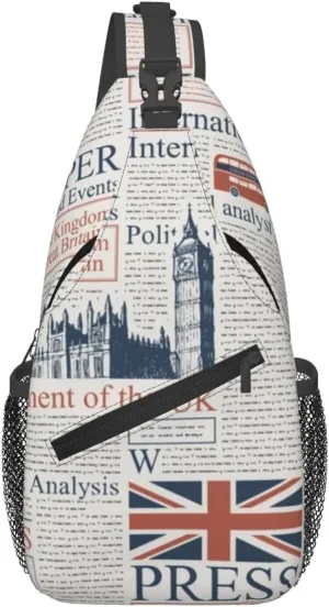 Uk London Newspaper Men'S Chest Bag Sling Backpack Crossbody Shoulder Bag Travel Hiking Daypack