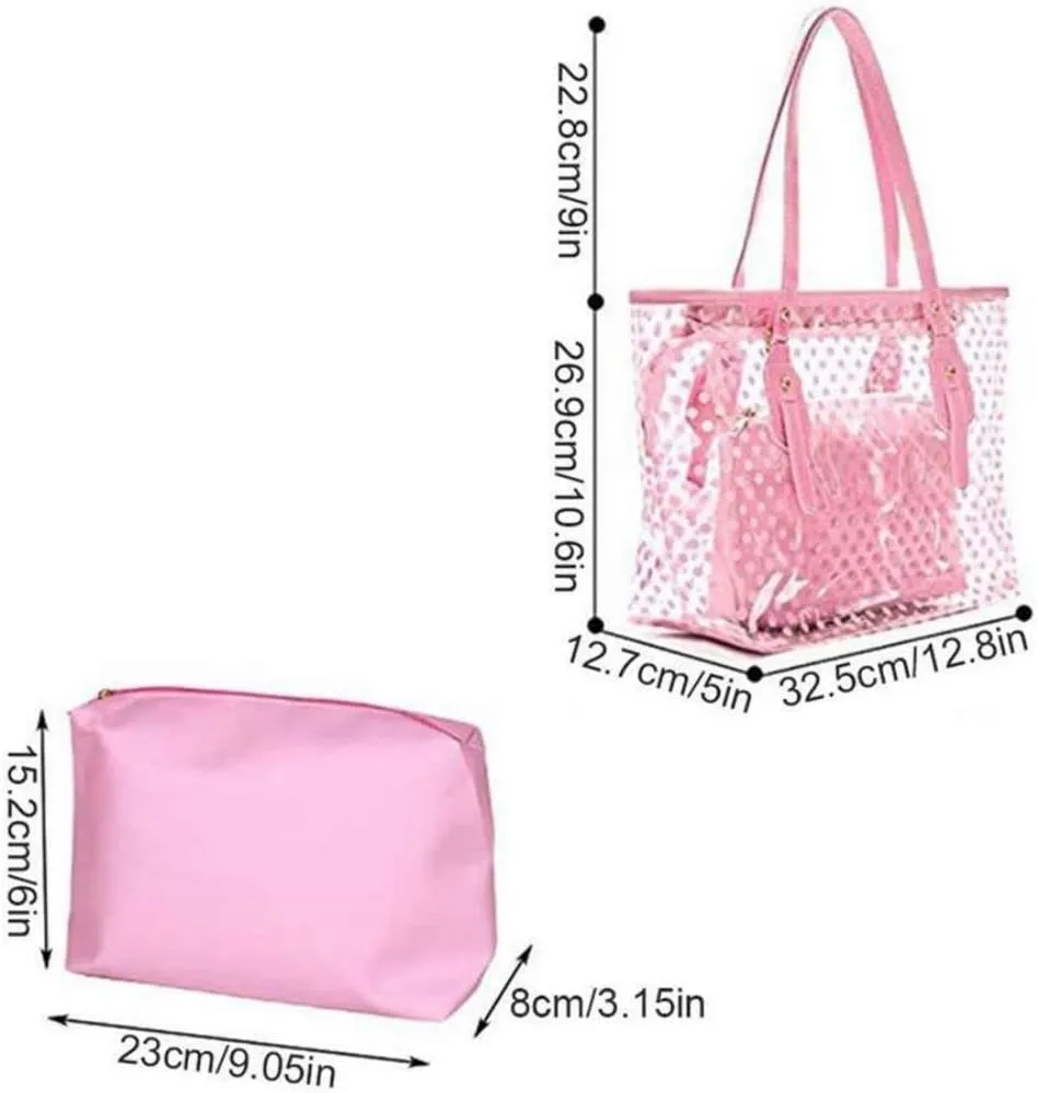 Ulalaza Large Candy Polka Color Clear Shoulder Bag 2 IN 1 Beach Totes Transparent Handbags With Interior Pocket For Women