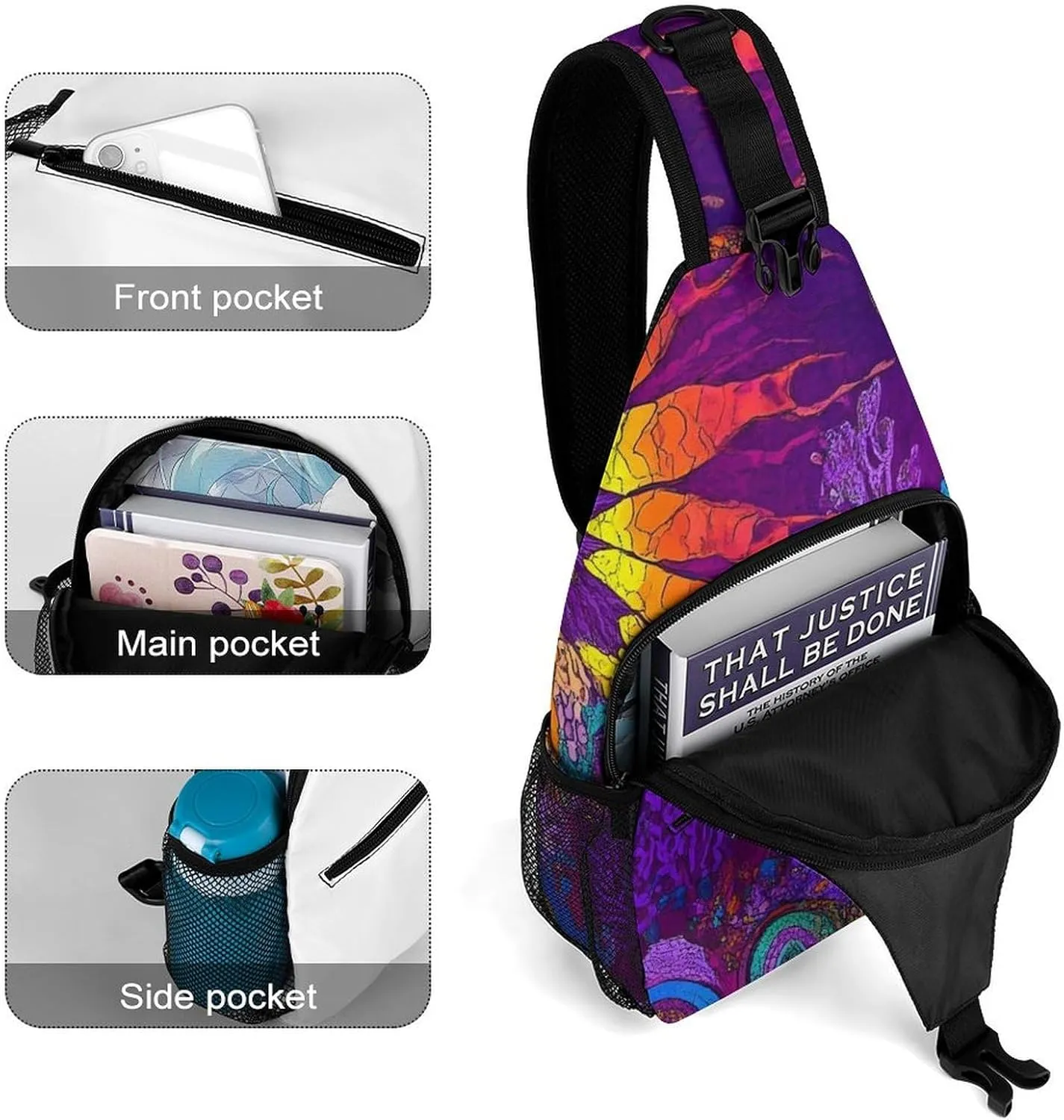Ultra Lightweight Sling Bag Backpack Chest Day Bag Multipurpose Anti-Theft Backpacking for Outdoor Cycling Hiking Travel, Tool Backpack (Colorful Trippy Sun Mushroom)