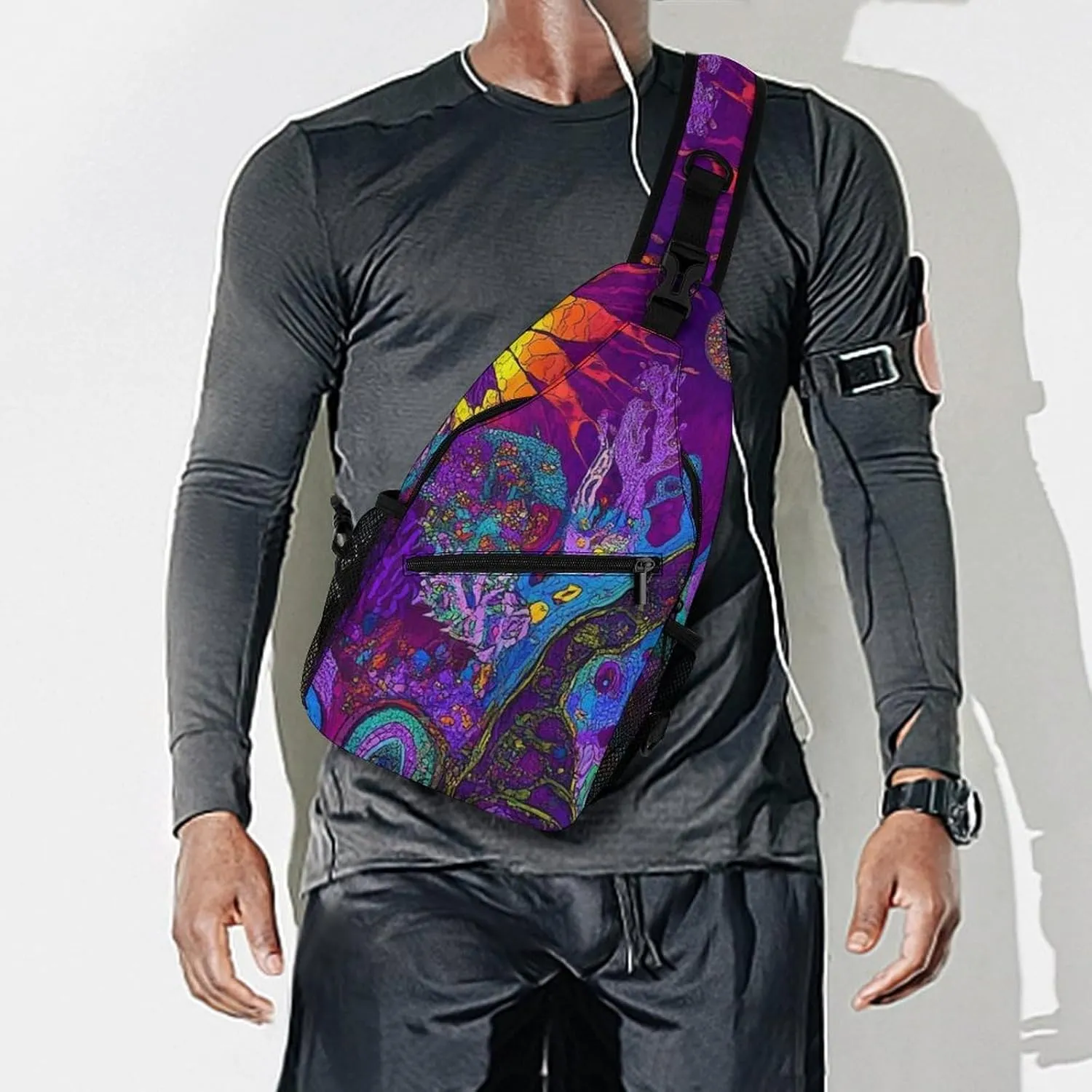Ultra Lightweight Sling Bag Backpack Chest Day Bag Multipurpose Anti-Theft Backpacking for Outdoor Cycling Hiking Travel, Tool Backpack (Colorful Trippy Sun Mushroom)