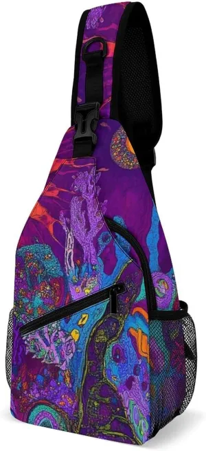 Ultra Lightweight Sling Bag Backpack Chest Day Bag Multipurpose Anti-Theft Backpacking for Outdoor Cycling Hiking Travel, Tool Backpack (Colorful Trippy Sun Mushroom)