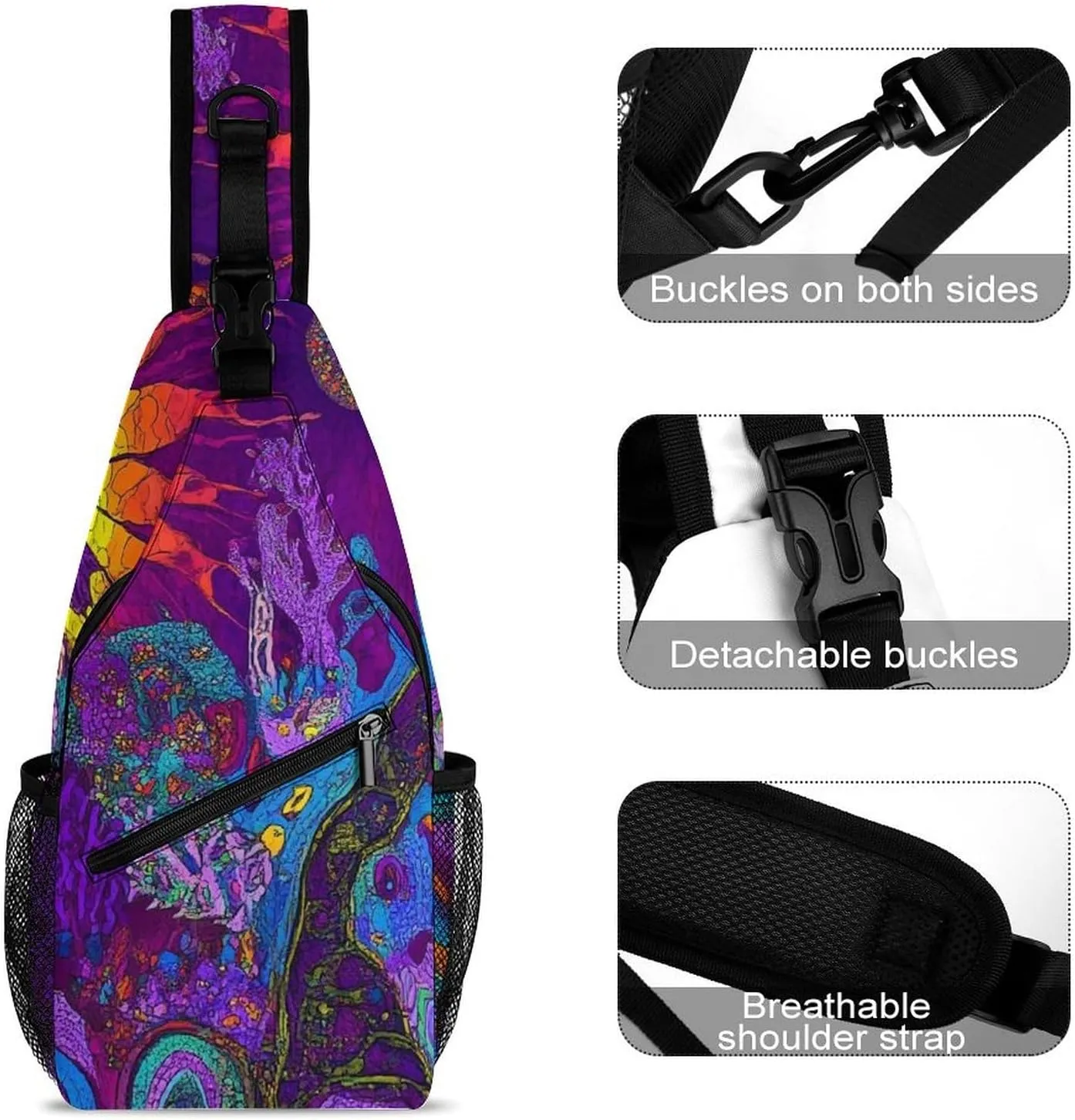 Ultra Lightweight Sling Bag Backpack Chest Day Bag Multipurpose Anti-Theft Backpacking for Outdoor Cycling Hiking Travel, Tool Backpack (Colorful Trippy Sun Mushroom)