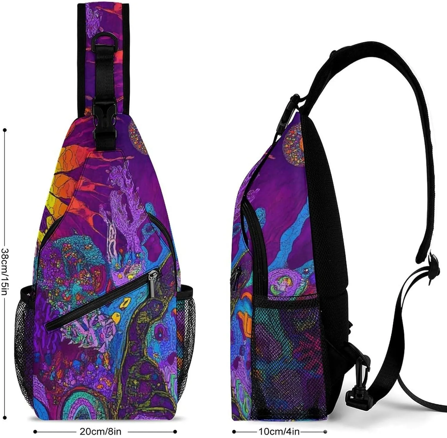Ultra Lightweight Sling Bag Backpack Chest Day Bag Multipurpose Anti-Theft Backpacking for Outdoor Cycling Hiking Travel, Tool Backpack (Colorful Trippy Sun Mushroom)