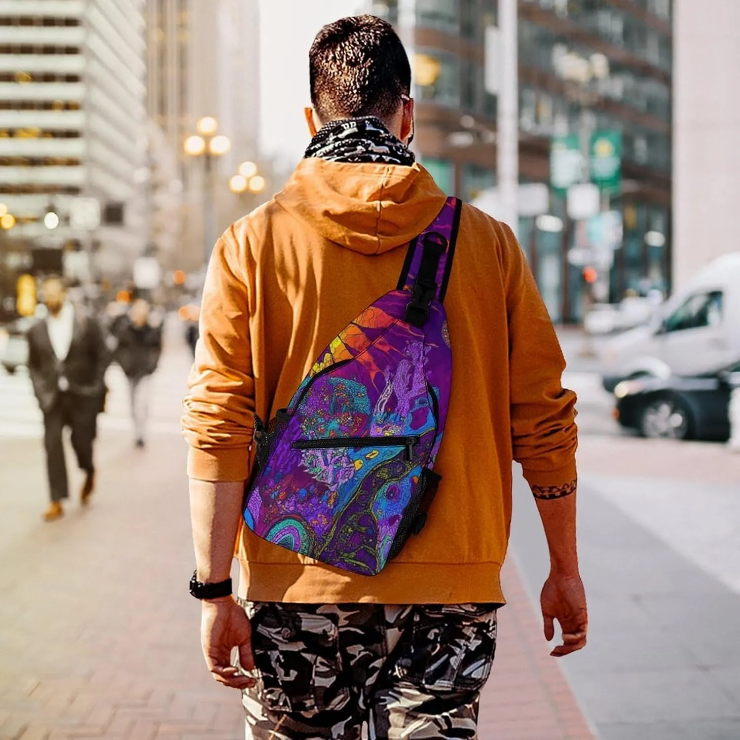 Ultra Lightweight Sling Bag Backpack Chest Day Bag Multipurpose Anti-Theft Backpacking for Outdoor Cycling Hiking Travel, Tool Backpack (Colorful Trippy Sun Mushroom)