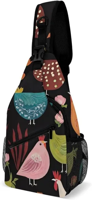 Ultra Lightweight Sling Bag Backpack Crossbody Chest Rucksack Anti-Theft Multipurpose Bag for Bicycle Sport Hiking Travel Camping, Cluck! Cluck Chicken Art