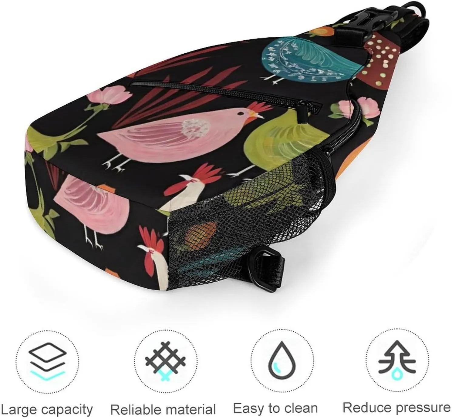 Ultra Lightweight Sling Bag Backpack Crossbody Chest Rucksack Anti-Theft Multipurpose Bag for Bicycle Sport Hiking Travel Camping, Cluck! Cluck Chicken Art