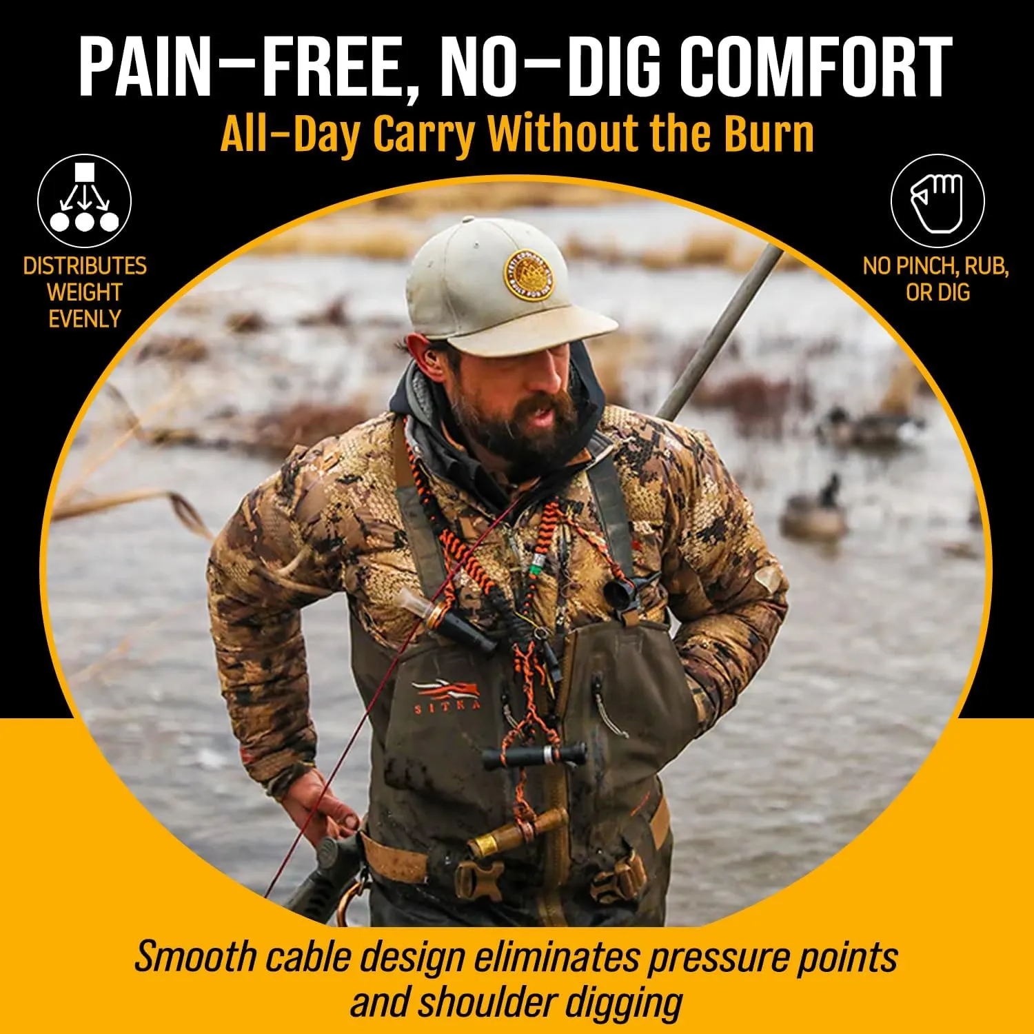 Ultralight 2 Point Rifle Sling – PVC Coated Steel Gun Sling w/NeverLoose Crimps – Waterproof, Packable & Snag-Free Shotgun Sling – Minimalist Chest or Shoulder Carry for Hunting & Outdoors