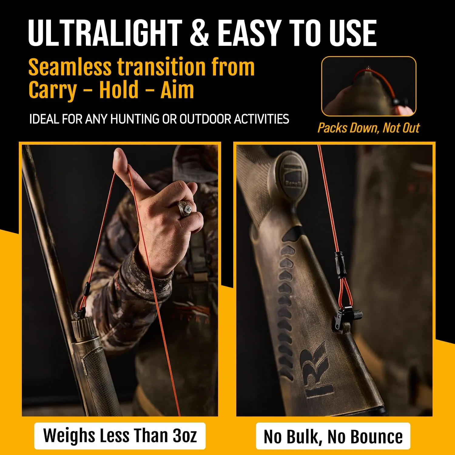 Ultralight 2 Point Rifle Sling – PVC Coated Steel Gun Sling w/NeverLoose Crimps – Waterproof, Packable & Snag-Free Shotgun Sling – Minimalist Chest or Shoulder Carry for Hunting & Outdoors