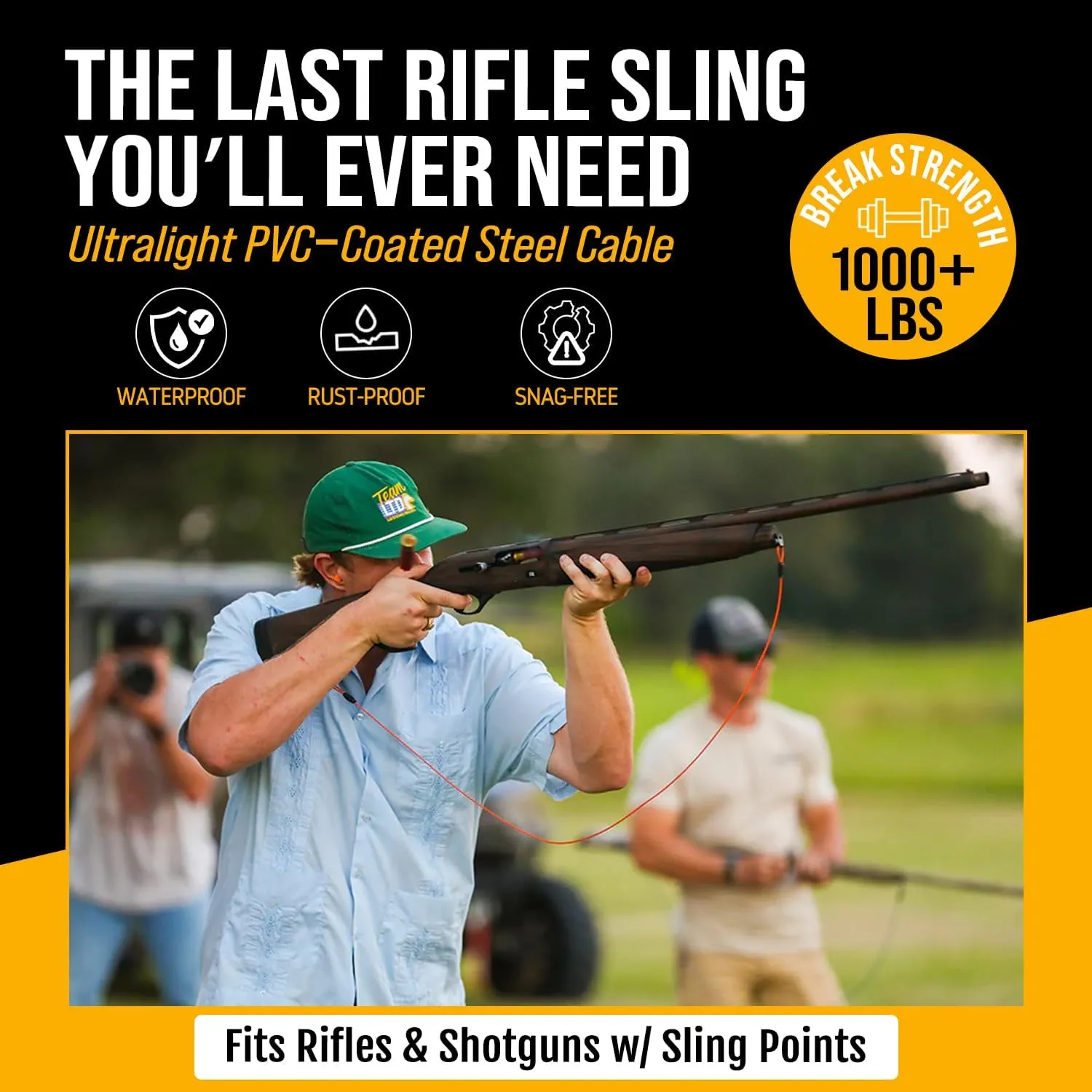 Ultralight 2 Point Rifle Sling – PVC Coated Steel Gun Sling w/NeverLoose Crimps – Waterproof, Packable & Snag-Free Shotgun Sling – Minimalist Chest or Shoulder Carry for Hunting & Outdoors
