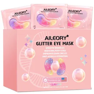 Under Eye Patches (48 Pairs) - New Tri-color Glitter Eye Gel Pads for Dark Circles Puffy Eyes,Under eye Bags,Wrinkles|Natural Collagen Under Eye Mask Patches, Gel Under Eye Patches