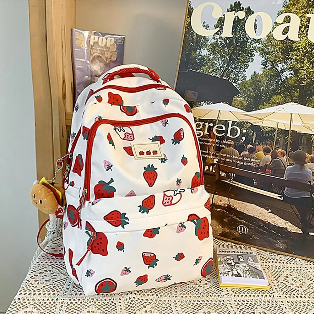 UNICOLD Kawaii Backpack With Cute Accessories Large Capacity Aesthetic Printing Pattern Bag (Red)