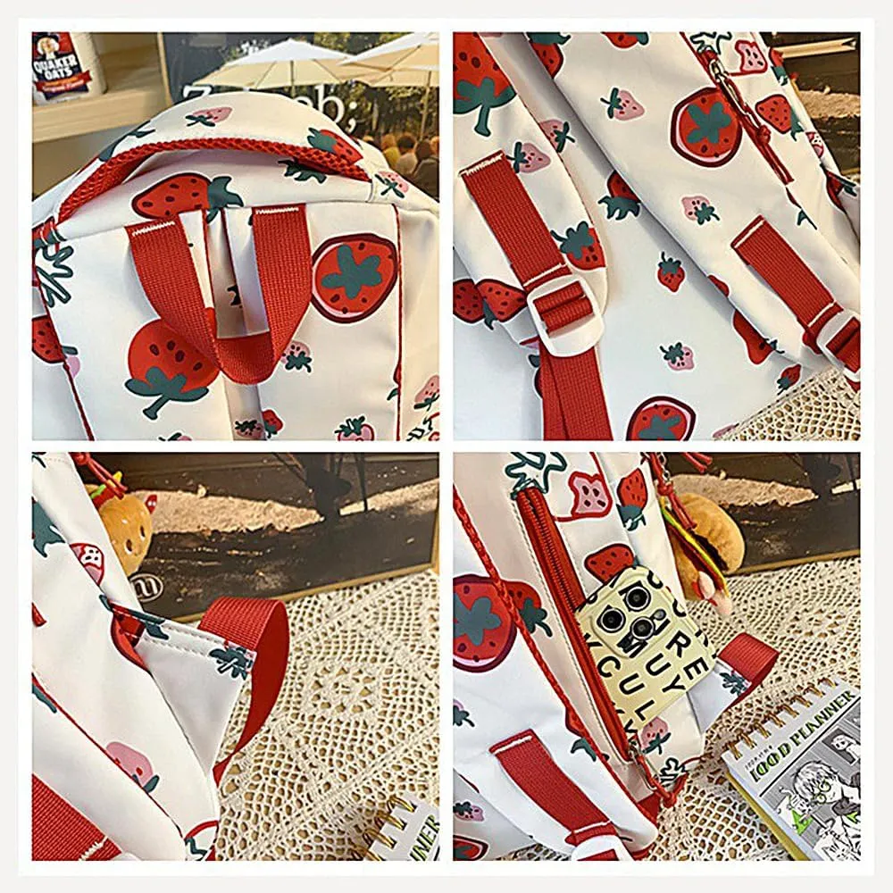 UNICOLD Kawaii Backpack With Cute Accessories Large Capacity Aesthetic Printing Pattern Bag (Red)