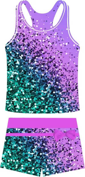 UNIFACO Girls Swimsuits Two Piece Tankini Bathing Suits Boyshort Summer Beach Rash Guard Swimwear for 4-13T