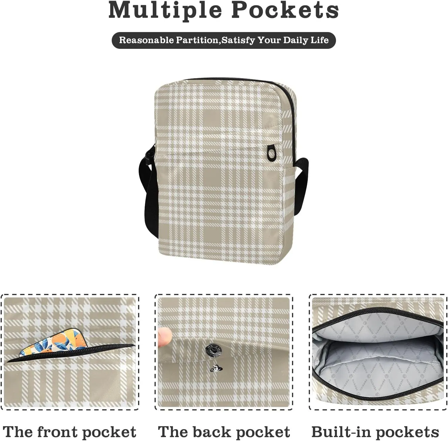 Unisex Crossbody Bag, Cream Color Durable Sling Side Shoulder bags for men women, One Size
