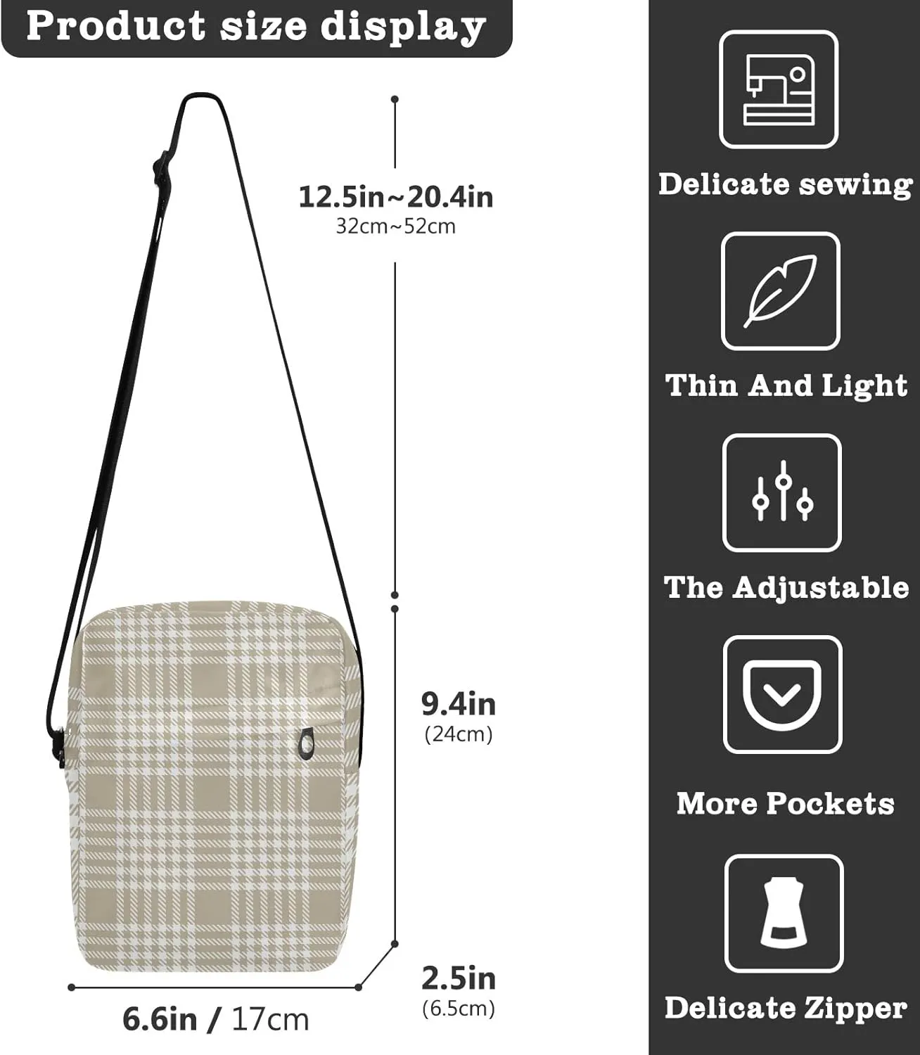 Unisex Crossbody Bag, Cream Color Durable Sling Side Shoulder bags for men women, One Size