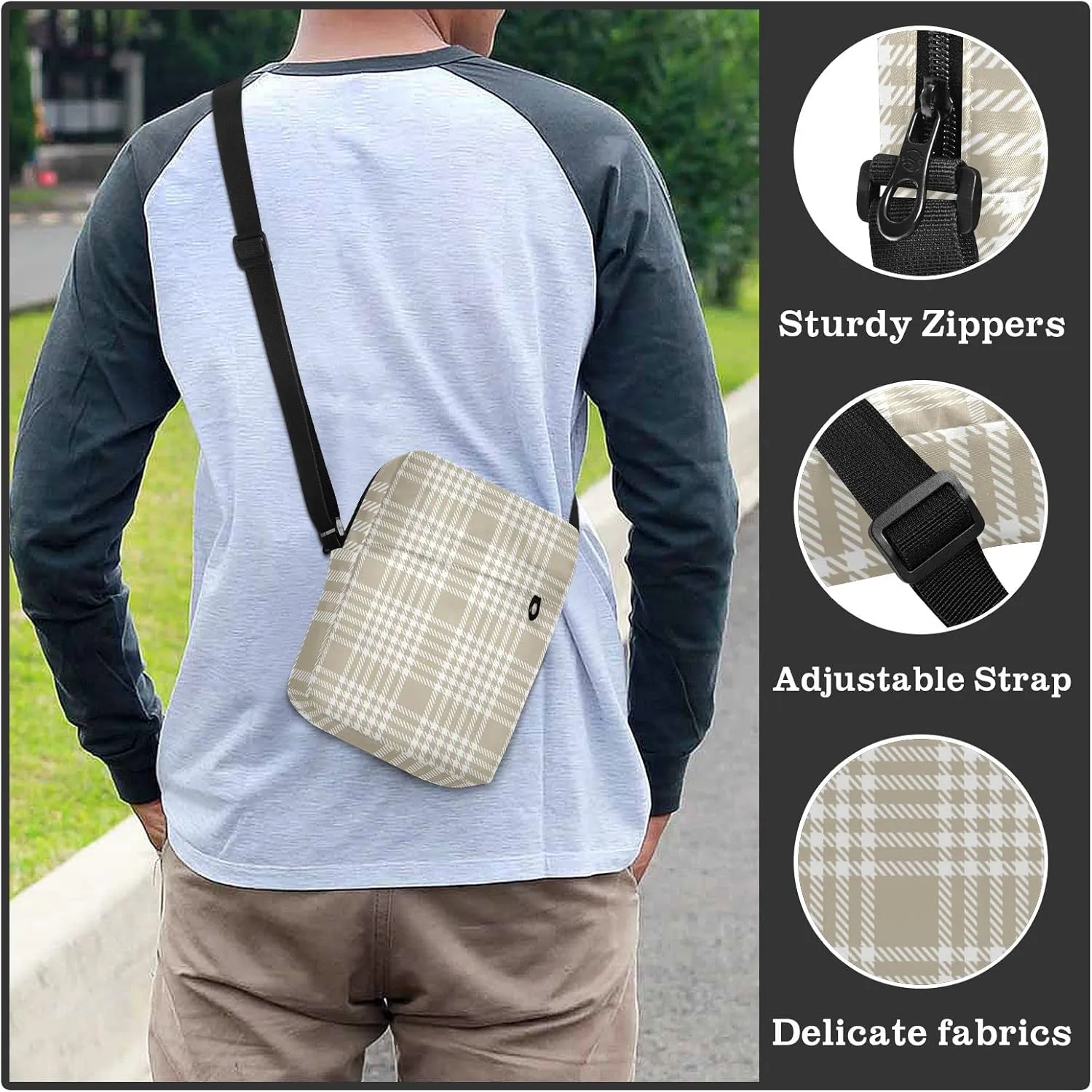Unisex Crossbody Bag, Cream Color Durable Sling Side Shoulder bags for men women, One Size